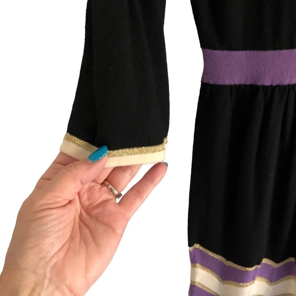 Milly Black Merino Wool Chevron Knit Sweater Dress Bell Sleeve Small
